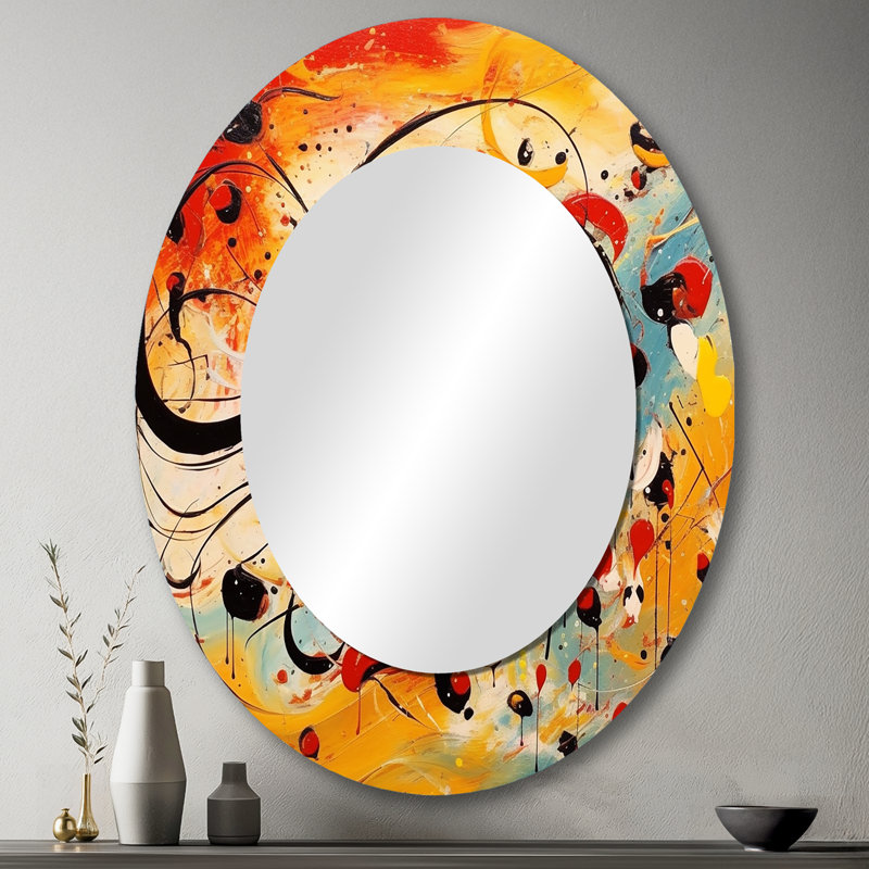 All That Jazz Colorful Joy - Large Oval Wall Mirror On Metal, 43" x 33"