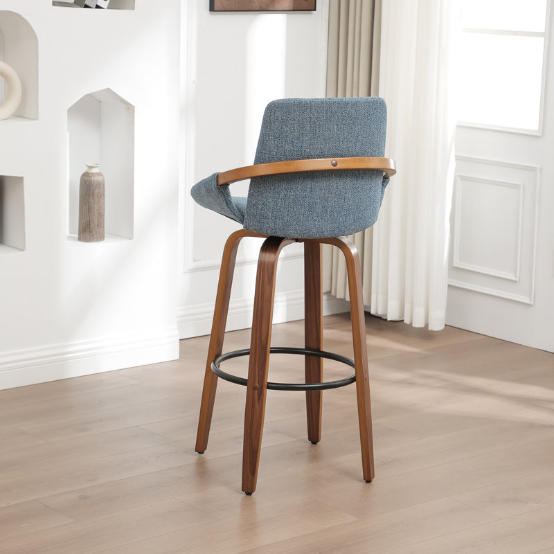 Swivel Upholstered Bar Stool, Blue/Linen, Bar Stool (76.2cm Seat Height)