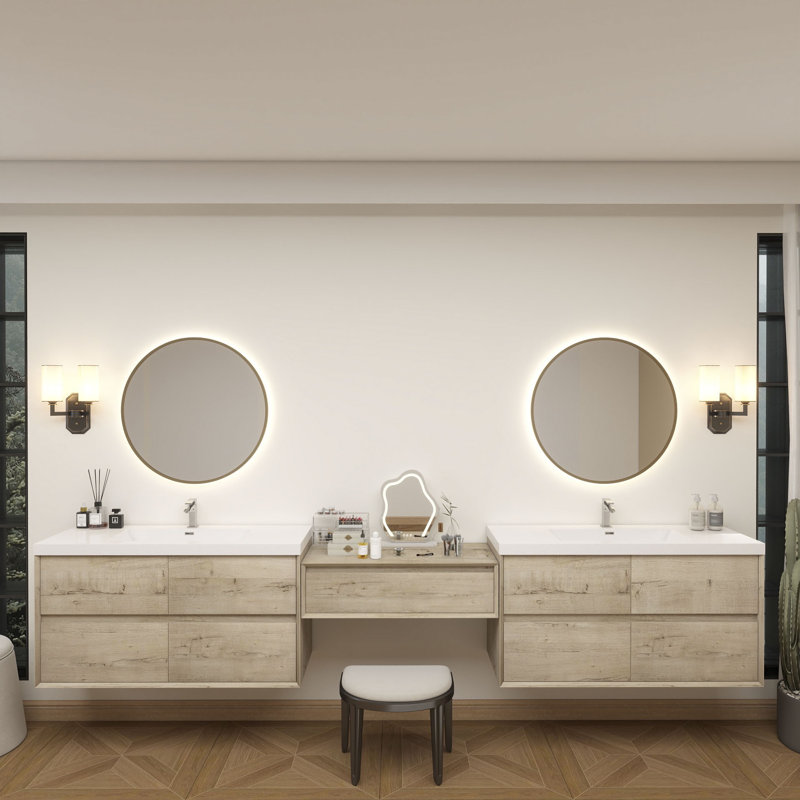 Meuble-lavabo mural Aliki, Chêne clair