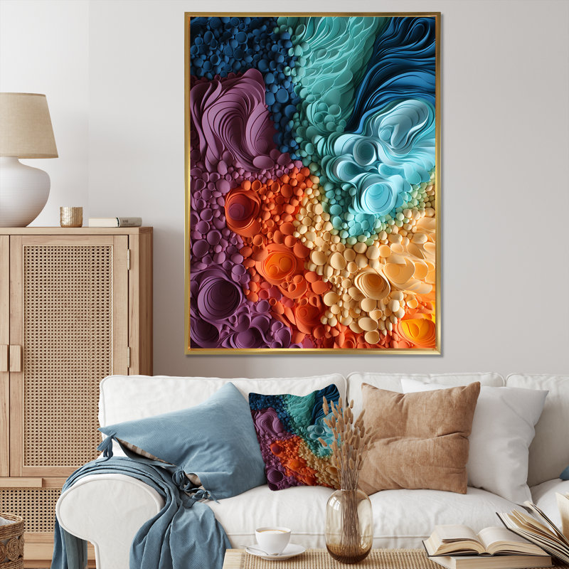 Rainbow Reverie Collages II - Abstract Collages, art mural, H 32 po x l 24 po x P 1 po, Cadre flottant doré