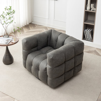 Avdul 38" Wide Tufted Swivel Chair with Square Arm