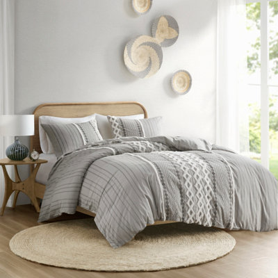 King/Cal King Cotton Printed Duvet Cover Set with Chenille
