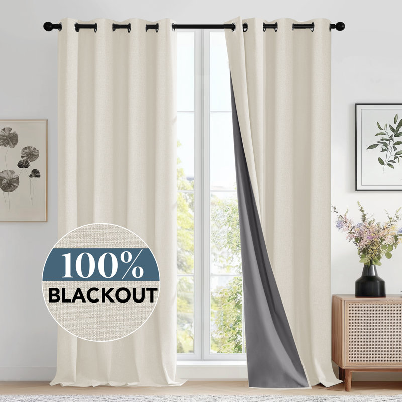 Ipswich Blackout Thermal Grommet Curtain Panels, Cream, 52" W x 84" L