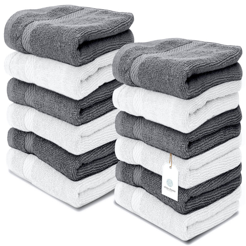 Essuie-mains 100% coton Aldene, Gris / blanc