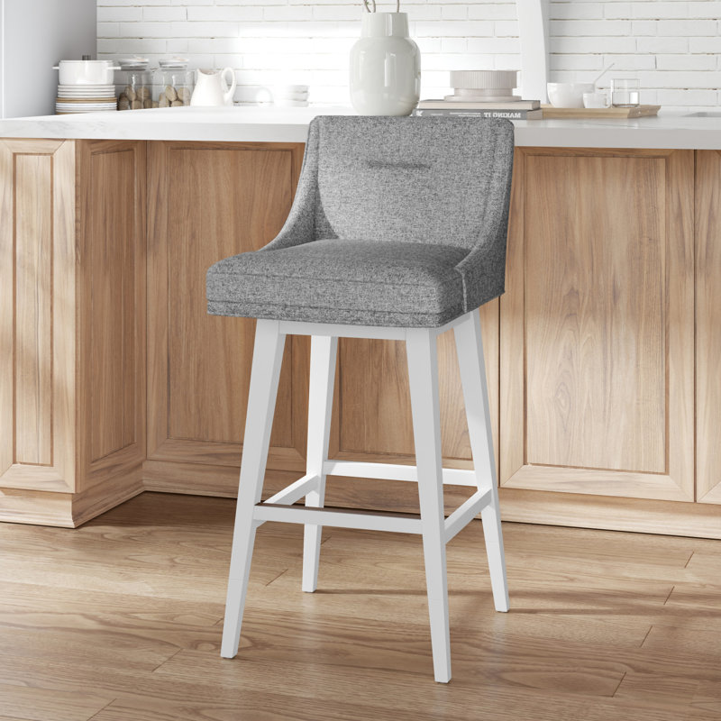 Tabouret pivotant à hauteur réglable en bois et rembourré Dorreen, Graphite, Blanc pur