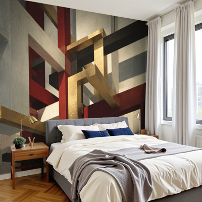 Peel and Stick Wallpaper Minimalist 3D Render Intersecting Planes Lines Wall Murals 100"H x 144"W Removable PVC Wall Paper Self-Adhesive Wall Decor for Bedroom Living Room Home Office