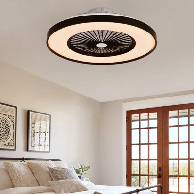 Ventilateur de plafond noir de 23 pouces avec RVB à DEL - à intensité variable et à changement de couleur, application et télécommande, ventilateur de plafond intelligent moderne pour le salon, la chambre à coucher et la salle à manger (moteur silencieux / réversible à 6 vitesses / à courant continu)