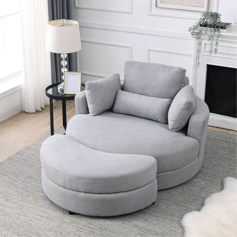 Chaise pivotante confortable et élégante avec repose-pieds de rangement pour se détendre et recevoir, Gris clair