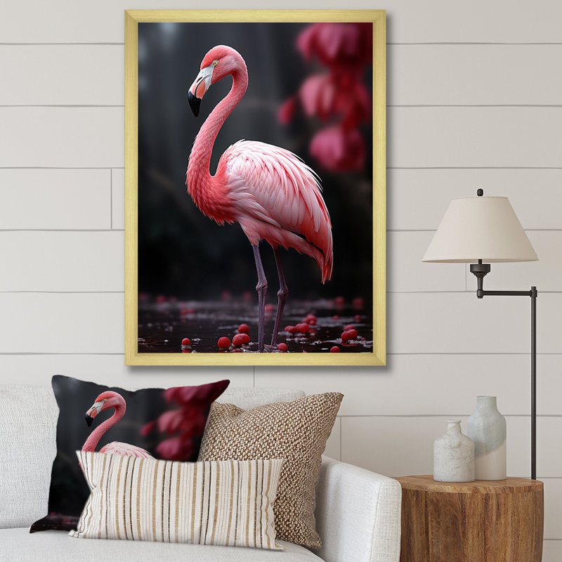 Flamme rose et grise Wassil, H 20 po x l 12 po x P 1 po, Encadrement doré