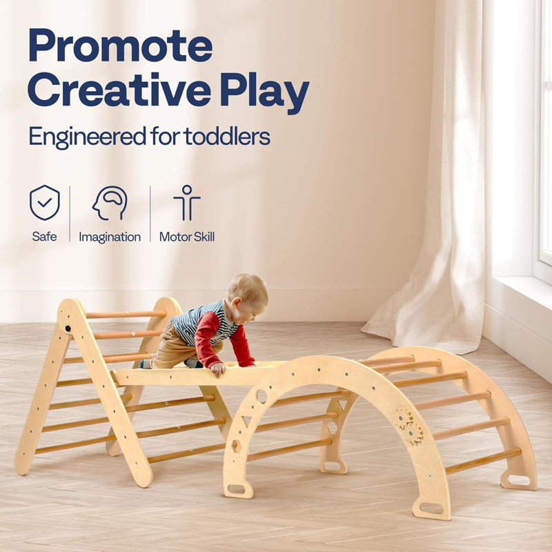 Natural Wooden 8-in-1 Pikler Triangle Climbing Set