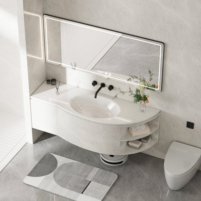 Robinet de lavabo rond pour salle de bain mural avec poignées doubles 3 trous