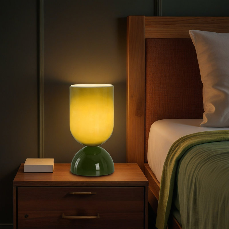 9'' Modern Green Glass Accent Table Lamp with Dimmer, cULus Certified for Bedroom Nightstands, Living Room Side Tables, Home Offices Desks or Contemporary Decor