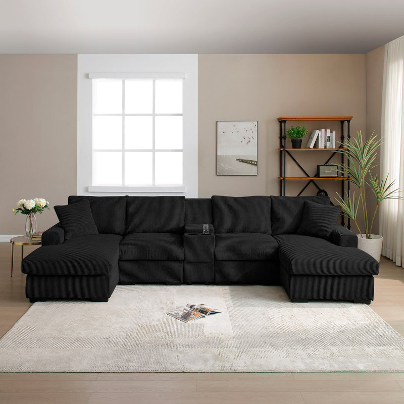 Canapé modulaire en U en forme de U pour le salon, canapé surdimensionné confortable de 126 po avec console, porte-gobelet, USB, méridienne double