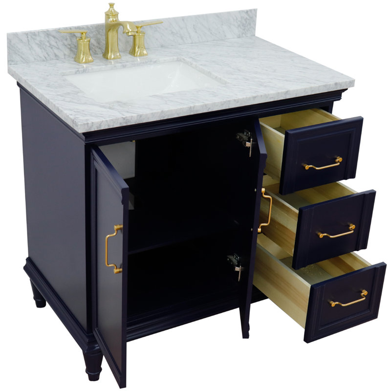 Ensemble de meuble-lavabo simple 37 po Lindisfarne, Bleu, Granite