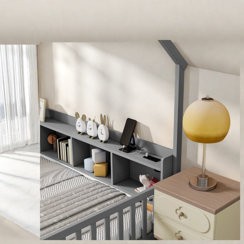 Lits avec rangement, structure en bois de pin pour chambre d'enfant moderne