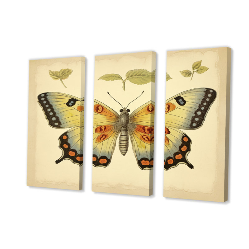 Illustration rétro d'un ensemble de salon avec art papillon et animaux, H 40 po x l 60 po x P 1 po