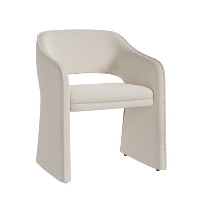 Modern Upholstered Dining Arm Chair in Linen Blend Fabric with Open Back Design