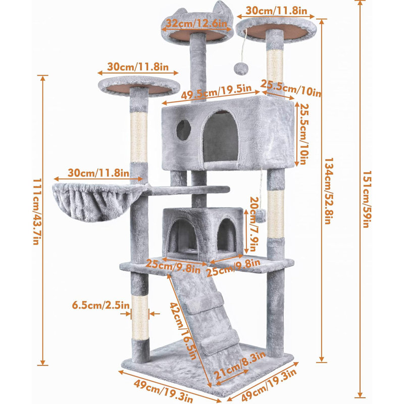 151cm H Cat Tree, Grey