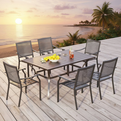 6-Seater Outdoor Wrought Iron Dining Table, 60-Inch Long Design, With Umbrella Holes, Durable In All Weather Conditions, Suitable For Patios, Backyards And Porches.