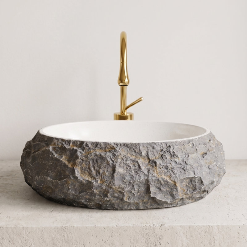 Lavabo vasque ovale à surface solide de 19 po avec extérieur en pierre volcanique