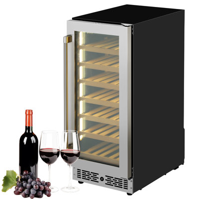 Refroidisseur à boissons 96L, refroidisseur à vin, réfrigérateur à vin 33 bouteilles avec porte en verre pour soda ou vin, mini réfrigérateur 41-64,4 for pour la maison, le bureau, le bar avec 7 tablettes amovibles