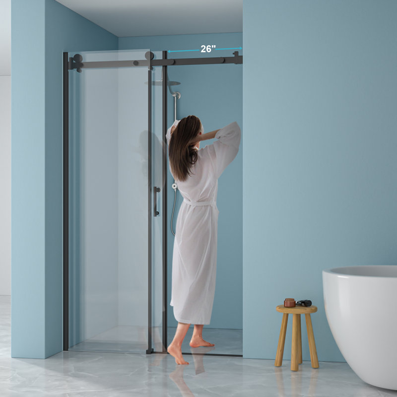 48"W X 76"H Single-Slide Shower Door - 8Mm Tempered Glass With 304 Stainless Steel Frame, Matte Black