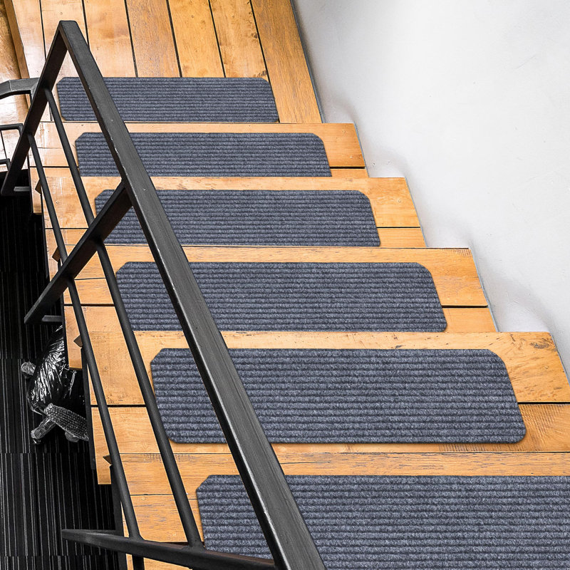 Gray Non-Slip Rubberback Indoor Stair Treads Set of 14