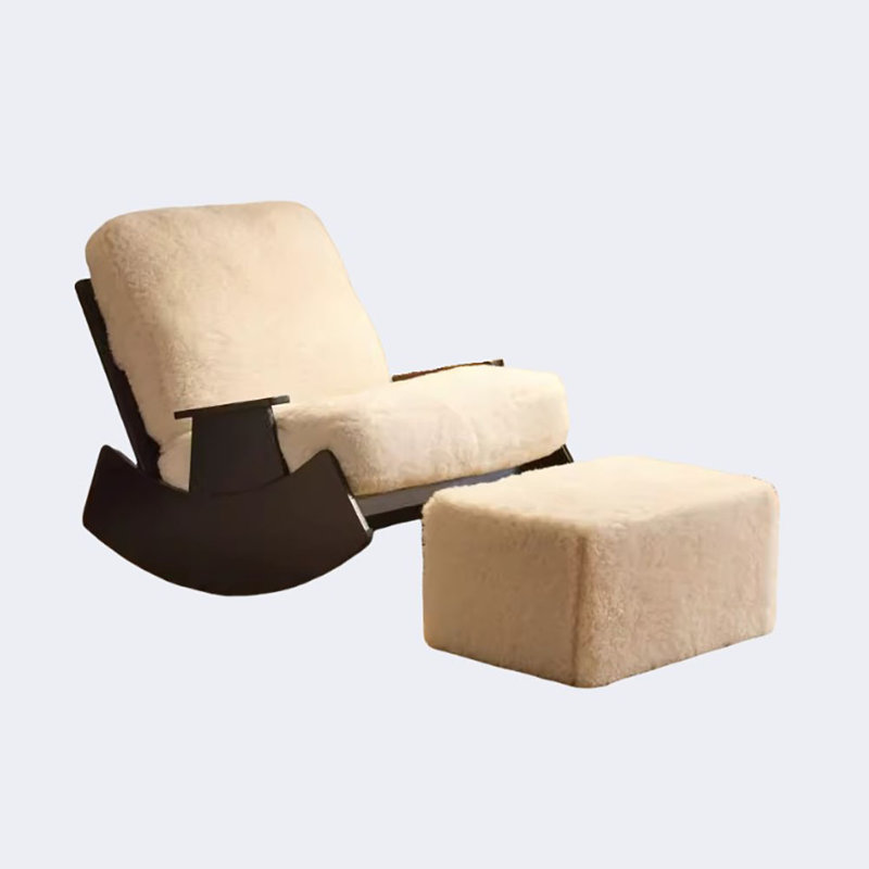 Chaise berçante européenne en bois massif, Blanc cassé
