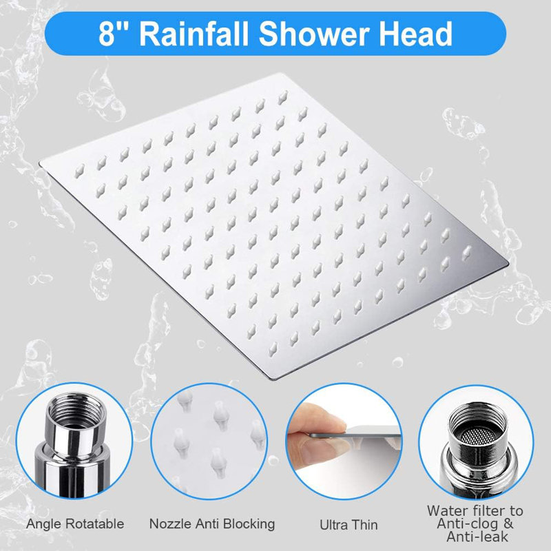 12-Inch Square Rain Shower System With Handheld Showerhead And Adjustable Extension Arm