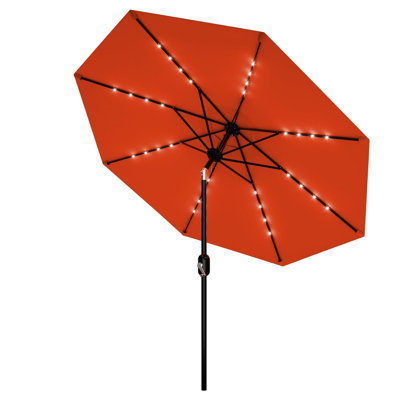 Solar Patio Umbrella with Lights, Outdoor Table Umbrella with Tilt and Crank for Garden Backyard Deck Poolside