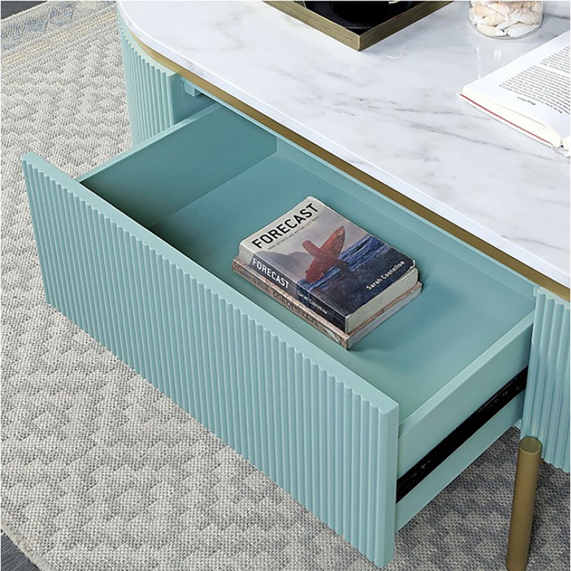 Ensemble de tables basses 3 pièces Harelkin, Bleu sarcelle clair / doré