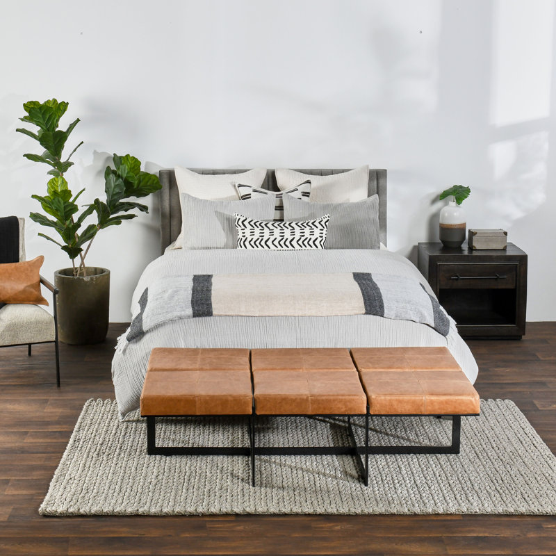 Camille 3-Piece Linen Blend Fabric King Duvet, Gray, King Duvet Cover + 2 King Shams