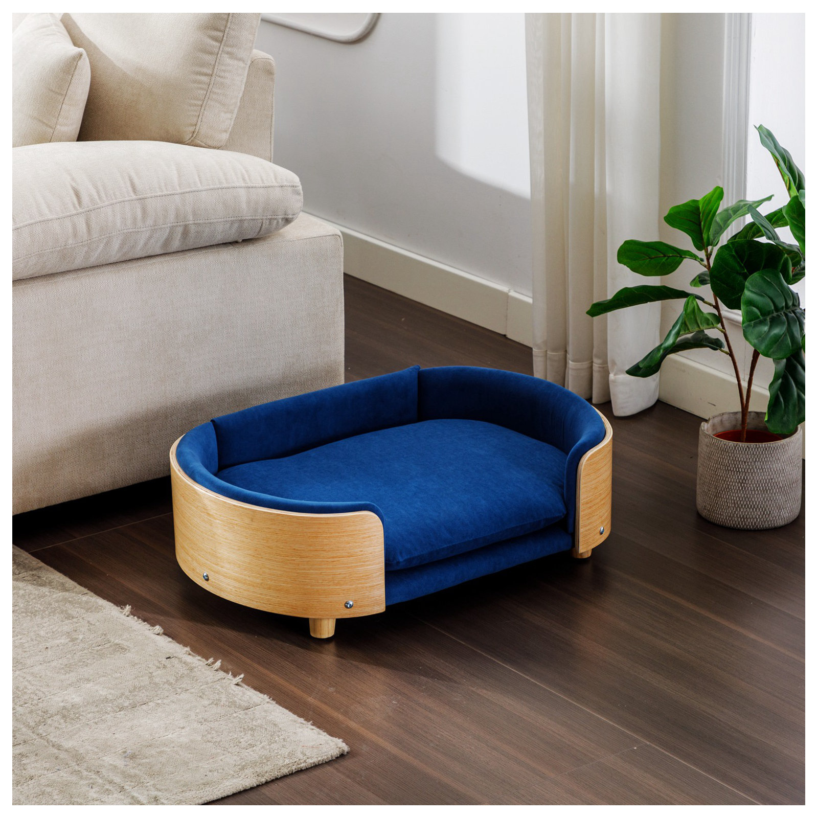 Inira Pet Bed, Dark Blue/Natural, 26.77" W x 11.02" D x 38.58" H