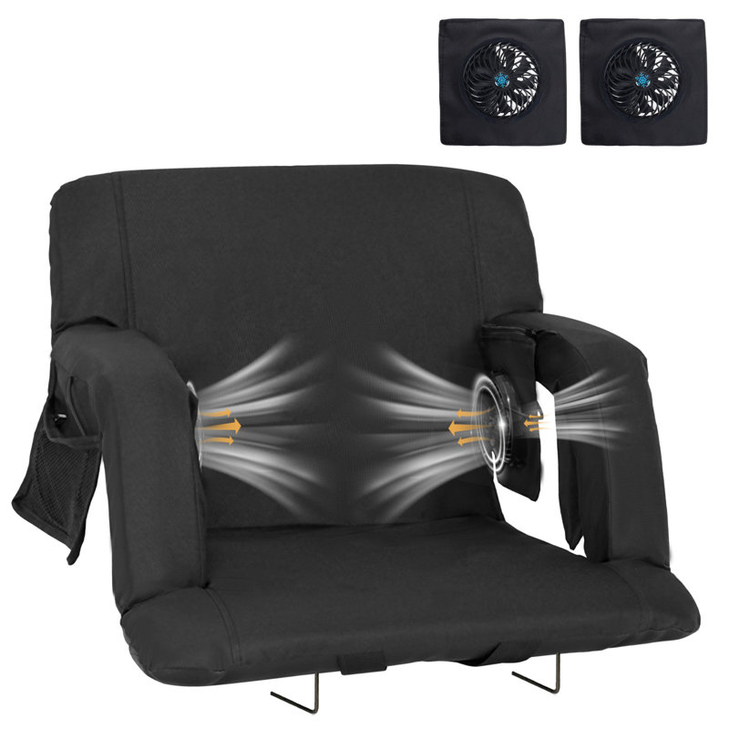Foldable Stadium Seat with 2-Fans and Back Support, 5-Cooling Speed, Battery NOT Included, 25
