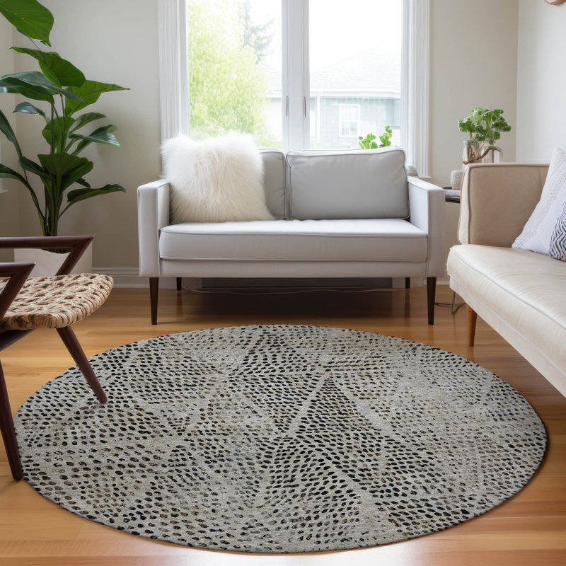Jurnee Washable Geometric Indoor / Outdoor Rug, Round 8'
