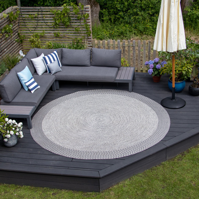 Rayan Small Handwoven Round Indoor/Outdoor Rug in Grey, Round 350cm