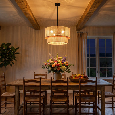 19.7" 5 - Light Dimmable Boho Handwoven Cotton Drum Chandelier