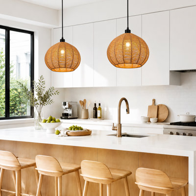 1-Light Steel and Rattan Pendant Light
