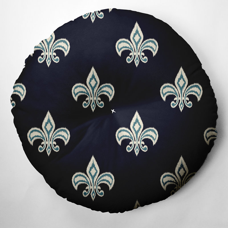 Coussin 318_Fleur De Lis Design, 26 po x 26 po, Bleu marine