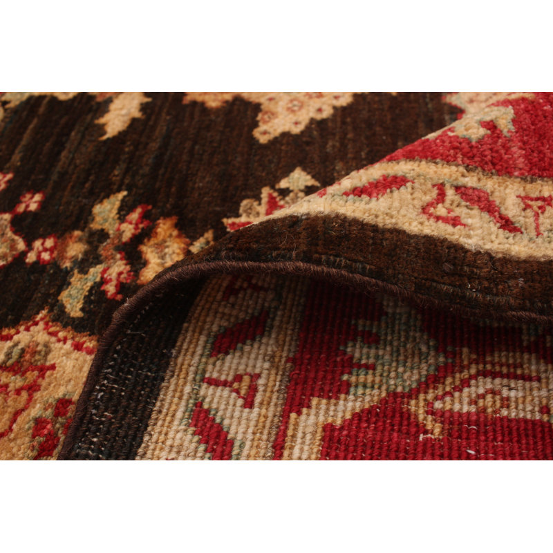 Tapis de la zone en laine brun/rouge/ivoire 6 pi 1 po x 9 pi 1 po à la main noué la 1980 chobi Carramar