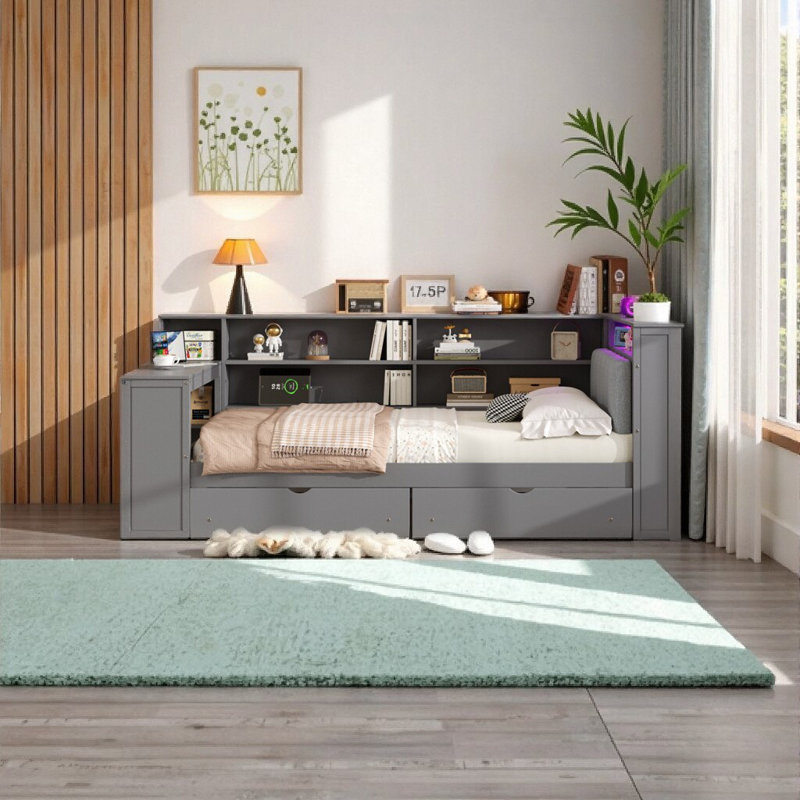 Lit plateforme intelligent - Lit de rangement multifonctionnel avec station de charge, tête de lit à DEL et bureau coulissant?