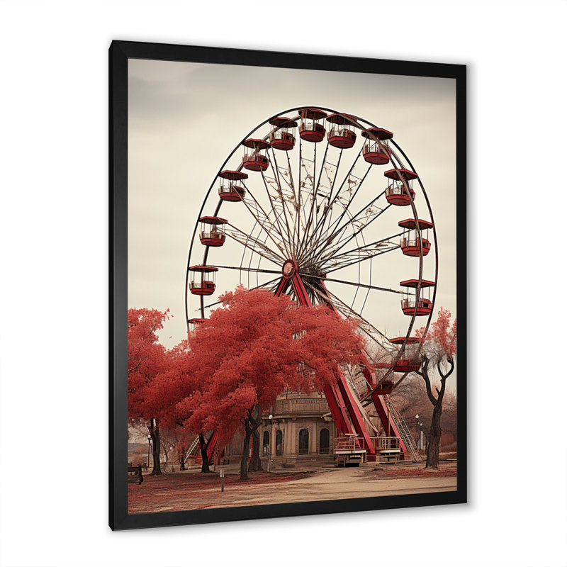 «Red Ferris Wheel Whirling Memories», reproduction sur toile encadrée, H 40 po x l 30 po x P 1,5 po, Cadre photo noir