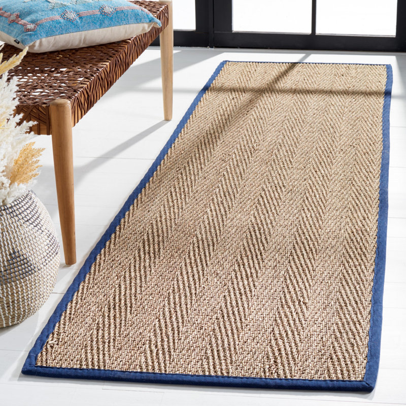 Auckland Natural/Blue Area Rug, Runner 2'6" x 6'