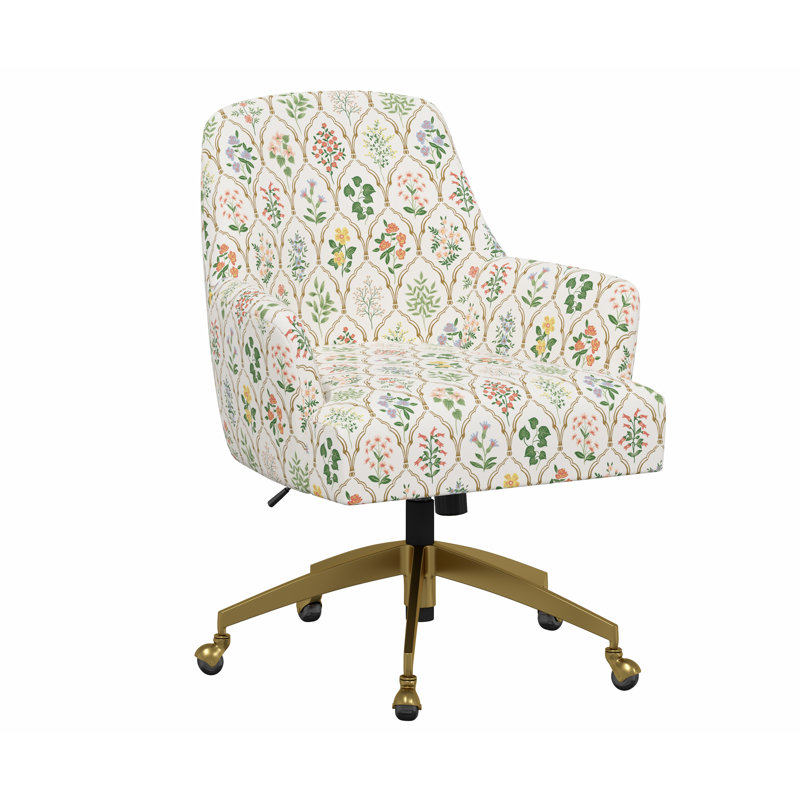 Chaise de bureau avec base Yvette, Rpc Hawthorne multi lin, Or brossé