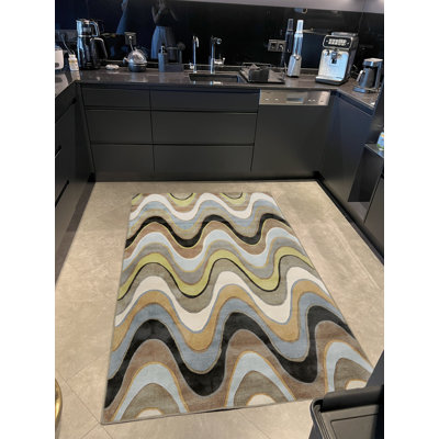 Beige Themed Multi-Colored Wavy Patterned Creative Modern Decorative Rug