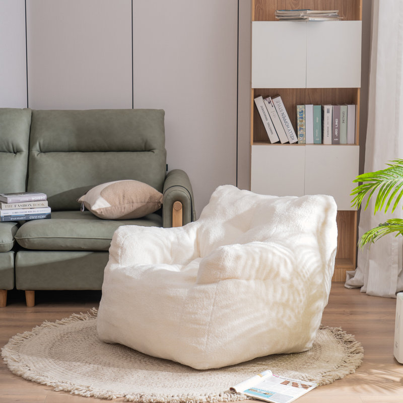 Medium Bean Bag Chair, Cream White Teddy