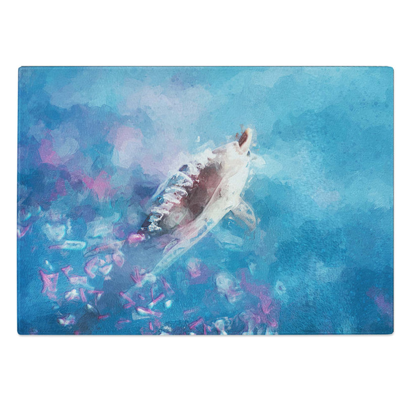 Tempered Glass Swimming Dolphin Chopping Board, 28.5 cm W x 20 cm L