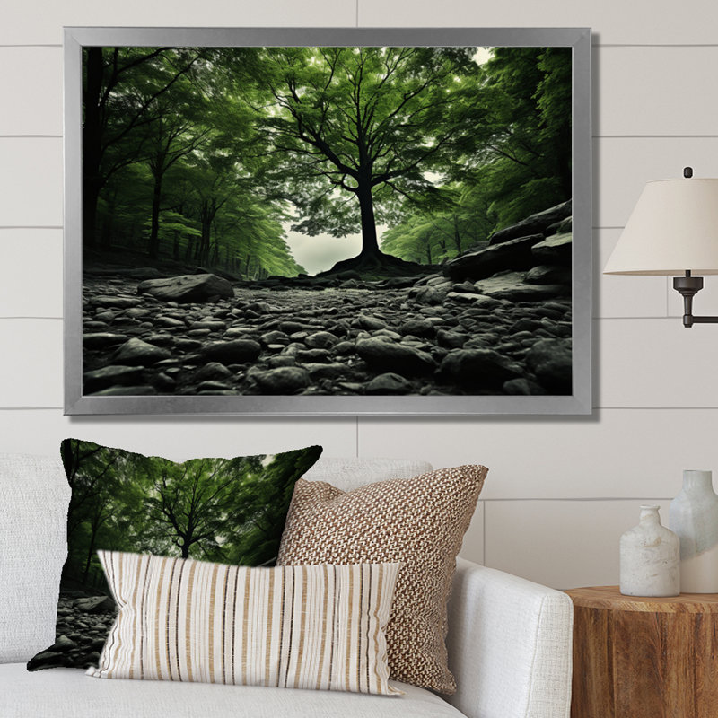 Blendi " Green Forest Mystical Shadows ", H 16 po x l 32 po x P 1 po, Cadre simple argenté
