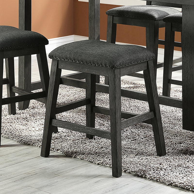 2 tabourets de comptoir rembourrés en tissu gris foncé - capacité de poids de 200 lb; nécessaire de salle à manger en bois massif avec 2 tabourets en lin gris