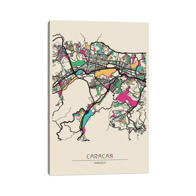 Caracas, Venezuela Map by Ayse Deniz Akerman - Wrapped Canvas Gallery-Wrapped Canvas Giclée
